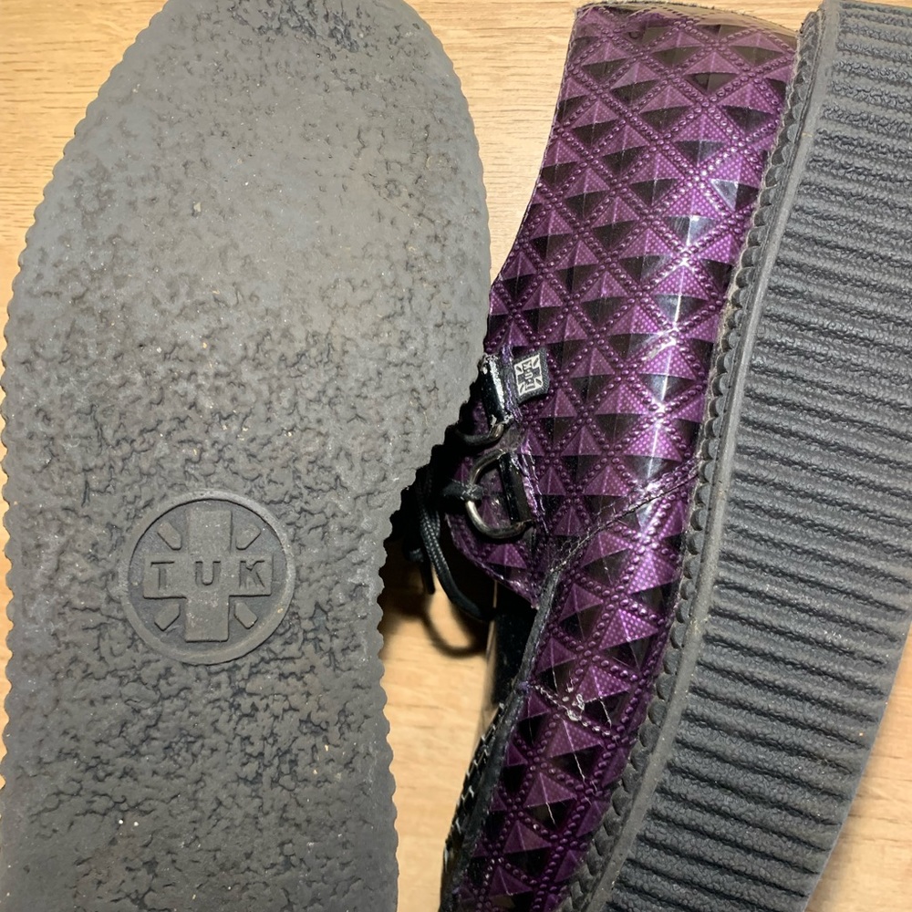 Purple leather T.u.k platform creepers.